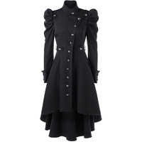 Vente chaude médiéval Vintage col debout coupe ajustée Style britannique mi-long manteau pour femmes