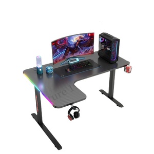 Bureau de jeu en forme de L avec éclairage LED noir RGB - Product Image 1