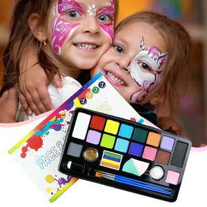 Gp Professionele 16 Kleuren Op Water Gebaseerde Veganistische Regenboog Bodypaint Kit Met Glitter Stencils Voor Kinderen Schminken