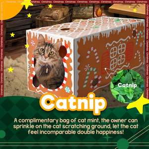 AFP-Casa <span class=keywords><strong>Castillo</strong></span> de gato de cartón navideño con almohadilla <span class=keywords><strong>para</strong></span> rascar y hierba gatera resistente a los arañazos - Product Image 5