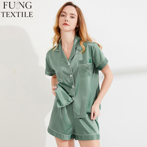 FUNG 3034 Pigiama Estivo da Donna in Raso, Set Casual a Due Pezzi con Pantaloncini, Abbigliamento per Casa - Product Image 1