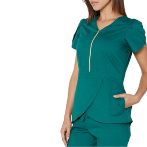 Camice professionale elastico con scollo a V a maniche corte da donna per lavare le mani snellente set di Scrub chirurgico da <span class=keywords><strong>infermiera</strong></span> uniformi da ospedale - Product Image 4