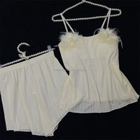 Pyjama d'été en coton tricoté pour femme, style princesse, avec fleurs 3D, bretelles coréennes, vêtements d'intérieur