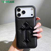 Coque magnétique pour iPhone 17, motif cœur chromé et croix, antichoc en PU, vente en gros, accessoire mobile personnalisé avec logo, fabrication OEM