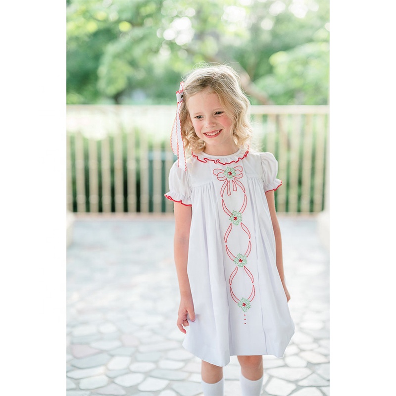 Hand Embroidered Christmas Dress - Kids Mini Print Dress