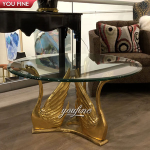 Mesa de Centro YOUFINE con Escultura de Hipopótamo de Bronce y Cubierta de Vidrio Templado Ovalado Transparente para Decoración de Vestíbulos de Hotel y Salas de Estar - Product Image 5