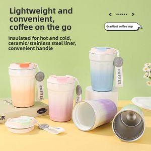 Gradient Octagonal Coffee Mug 380ml 316 Stainless Steel Insulated Water <b>Cup</b> Ceramic Inner Liner Portable Tumbler with Sling - Product Image 4