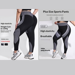 Pantalones <span class=keywords><strong>de</strong></span> Yoga para Mujer, Talla Grande, con Rayas en Contraste, Elásticos y Suaves, Transpirables, <span class=keywords><strong>de</strong></span> Nailon y Spandex, para Deportes, Entrenamiento y Uso Diario - Product Image 2