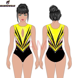 Luccicante strass ginnastica artistica body-lussuoso Pattern Design Costume da gara di ginnastica ritmica da ragazza OEM - Product Image 2