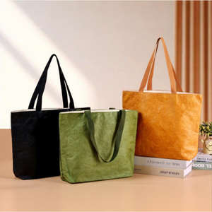 Sac fourre-tout en papier kraft lavable avec logo personnalisé, sac de shopping style rétro - Product Image 2