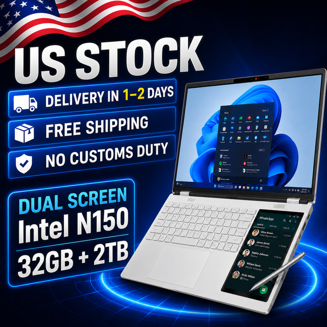 US in STOCK Professional Laptops 15.6 Inch Intel N150 32G + 2TB Brand New Slim Portable Notebook Touch Dual Screen Laptop
