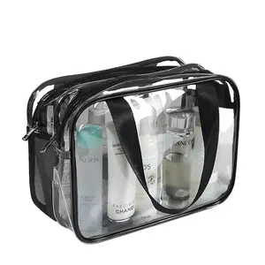 Borse da viaggio trasparenti per articoli da toeletta, borsa da toilette trasparente, borsa cosmetica da viaggio grande drenante borsa con cerniera in PVC trasparente impermeabile