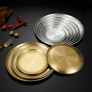 Koreaanse Barbecue Schaal RVS Dinerbord Retro Gouden Schaal Platte Ondiepe Schaal Borden - Product Image 1