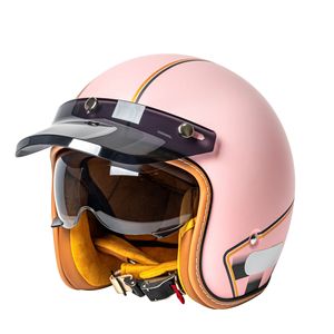 Casco de Moto Vintage Abierto con Visera Desmontable, Carcasa Redonda y Gráficos a Rayas para Scooter - Product Image 6