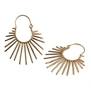 Boucles d'oreilles créoles à pointes en laiton plaqué or 18 carats, style bohème, mignonnes, pour femmes, bijoux cadeau - Product Image 1