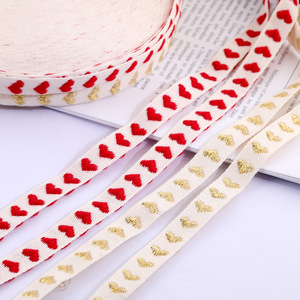 Red Heart Cotton <b>Ribbon</b> 1.5Cm Valentine'S Day Gift Decoration Craft Supply - Product Image 1