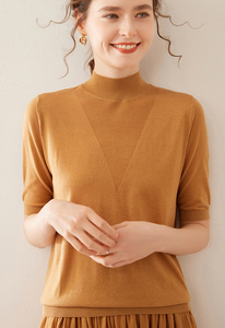 Maglione Estivo a Collo Alto e Maniche Corte, in <span class=keywords><strong>Maglia</strong></span> Sottile di <span class=keywords><strong>Seta</strong></span>, Top in Cashmere da <span class=keywords><strong>Donna</strong></span>, Pullover in Cashmere Semplice con Logo Personalizzato - Product Image 3