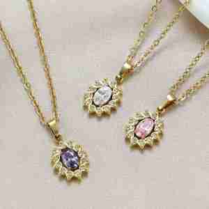 New Stainless Steel <b>Titanium</b> Steel Melon Buckle Oval Zircon Pendant Necklace Fade Resistant All-Match Office Career Women's - Product Image 1