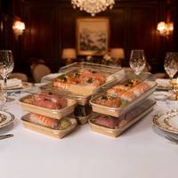 Plateau à sushi jetable avec couvercle en PET, conteneur pour fête, événement, buffet, restauration, vente en gros, échantillon gratuit, livraison rapide