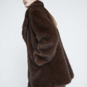 Chaqueta de moda para mujer, chaqueta de piel sintética marrón oscuro, abrigo de longitud media de poliéster 100%, chaqueta de invierno para mujer - Product Image 4