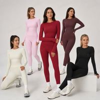 Set Yoga Ukuran Besar Logo Kustom Solid, Cepat Kering, Bernapas, Modis, 2 Potong, Bahan Spandex/Nilon, Pakaian Olahraga Wanita untuk Fitness Gym