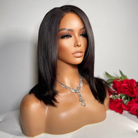 Perruques Courtes Bob en Cheveux Indiens Bruts Naturels, Sans Colle, avec Dentelle Frontale, 100% Cheveux Humains Vierges pour Femmes Noires