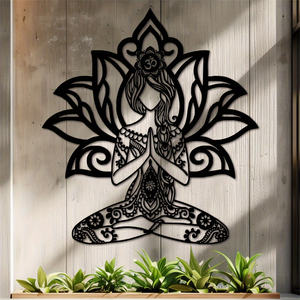 Décoration murale en fonte « Namaste » de Lotus Girl, style Art Déco, avec symboles sanskrits, cadre métallique, ornement suspendu pour la maison, le jardin, le <span class=keywords><strong>balcon</strong></span> - Product Image 6
