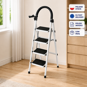 Échelle pliante à 4 marches avec main courante, porte-outils et marches larges antidérapantes, pour la maison, la cuisine et le garage - Stock Pologne - Product Image 1