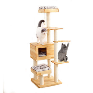 شجرة القط ، خشبية حديثة برج للقط القط الأثاث مع القابلة للإزالة و قابل للغسل الحصير للقطط الكبيرة والقطط والحيوانات الأليفة - Product Image 1