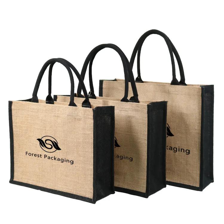 Cadeau personnalisé imprimé couleur unie Shopping Voyage Sac fourre-tout en jute Toile de jute avec logo