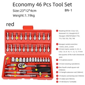 Coffret d'outils de mécanicien professionnel 46 pièces 1/4 pouce de haute qualité, comprenant clés à cliquet, jeu de douilles et clés à molette pour voiture - Product Image 3