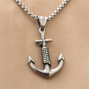จี้รูปสมอเรือ สแตนเลสสตีล สร้อยคอผู้ชายสไตล์เรโทรพังก์ ดีไซน์เรขาคณิต 190119 - Product Image 2