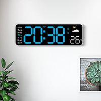 Horloge murale numérique à grand écran, réveil LED avec télécommande, horloge de bureau/murale filaire avec date, jour de la semaine, température et humidité