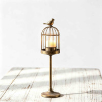 Ensemble de 3 porte-bougies vintage en métal en forme de cage à oiseaux, grands chandeliers en fer avec figurine d'oiseau, lanterne de table rétro pour la décoration de la maison