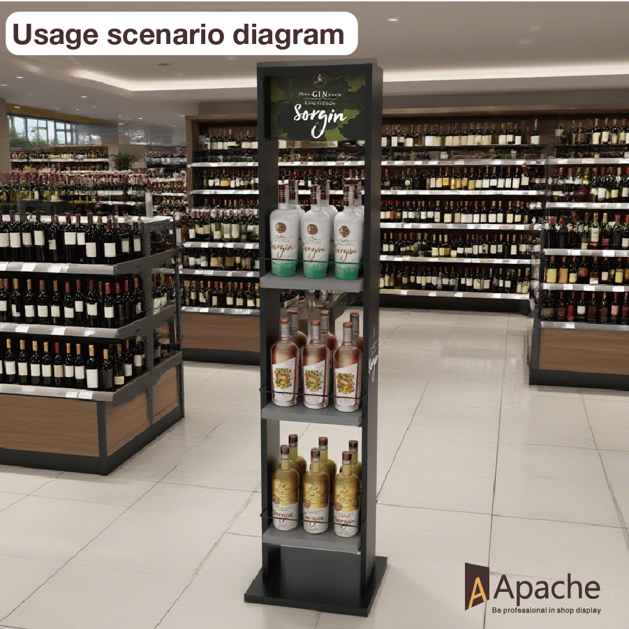 Apache Customized Metal Display Stand Wine Display Rack Shelf for Supermarket — view 5