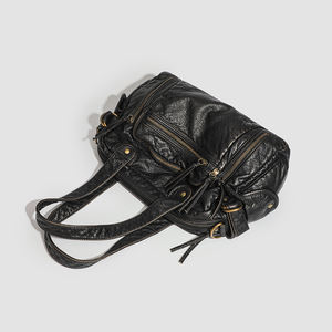 Bolso Boston <span class=keywords><strong>Grande</strong></span> de Piel Sintética PU Impermeable Negro para Mujer, con Correa Ajustable, Cierre de Cremallera y Cadenas, Estilo Casual, Suave, para Verano y Otoño - Product Image 4