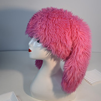 Bonnet d'hiver mignon et amusant avec oreilles de lapin, chaud, en fourrure pelucheuse, couleur bonbon, avec lettres, pour affaires, plage et toutes occasions