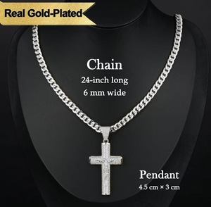 Collier pour <span class=keywords><strong>homme</strong></span> plaqué or 14 carats <span class=keywords><strong>avec</strong></span> pendentif <span class=keywords><strong>croix</strong></span> et crucifix de Jésus, chaîne cubaine mate Figaro en forme de corde Miami - Product Image 5