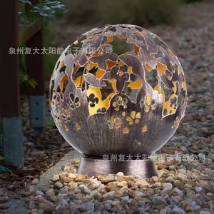 Solar Garden <b>Ball</b> Light <b>Led</b> Outdoor Iron Art Sphere Decor Water Resistant Free Standing 2 Year Warranty - Product Image 3