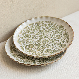 Plato de Cerámica Retro con Diseño de Enredaderas Verdes - Vajilla Apta para Microondas para Uso Doméstico y en Restaurantes - Plato para Bistec/Desayuno - Venta al por Mayor - Product Image 3