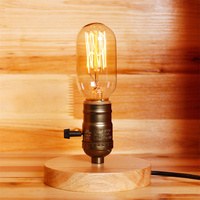 Lampe de table vintage LED en bois E26/E27 avec support de lampe en aluminium et interrupteur rotatif avec câble