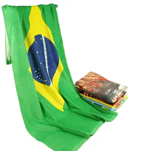 Grosir handuk pantai katun motif bendera nasional, handuk pantai motif bendera Brasil