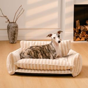 Luxuriöses, Trendiges und Gestreiftes Orthopädisches Hundesofa aus Doppellagigem Lammwollimitat, Festes Hundebett aus Plüschmaterial - Product Image 1