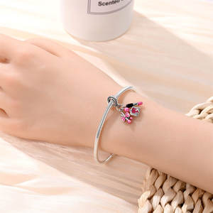 Juego <span class=keywords><strong>de</strong></span> cuentas <span class=keywords><strong>de</strong></span> cobre plateadas con esmalte rosa y circonitas cúbicas con temática <span class=keywords><strong>de</strong></span> <span class=keywords><strong>Barbie</strong></span>, compatibles con pulseras europeas, joyería DIY para mujer - Product Image 6