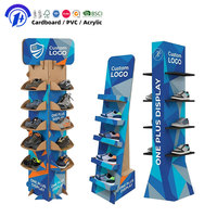 Présentoir de chaussures en carton ondulé personnalisé avec logo, présentoir de vente au détail One Plus pour chaussures de sport, étagères de sol POS