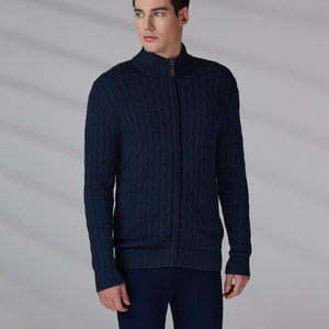 Fabricante de ropa vintage, suéter de punto de invierno con logotipo personalizado bordado, cárdigan con cremallera, suéter informal para hombre - Product Image 3