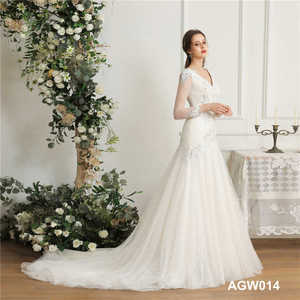 TTT-9099-T-<span class=keywords><strong>Vestido</strong></span> de Novia de Tul con Encaje Semitransparente, Escote en V, Cola Larga, Estilo Línea A, con Mangas - Product Image 1