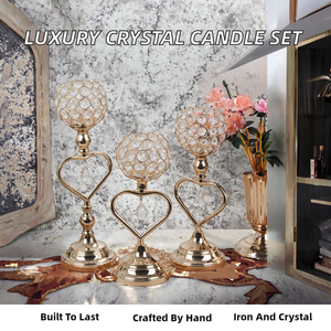 Porte-bougie de Noël en cristal de fer de style européen élégant, grand cœur, luxueux, fait à la main, durable, 3 pièces, centre de table, décoration de la maison - Product Image 2