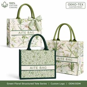 Bolsas de acompañamiento al por mayor reutilizables para fiesta verde, bolsas de lona personalizadas para regalo con hebilla oculta Floral Vintage - Product Image 1