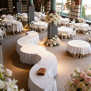 Tavolo Pieghevole a Cavalletto in Compensato Ondulato a Forma di Serpentina da 72'' (6 piedi) e 60'' (5 piedi) per Matrimoni in <span class=keywords><strong>Hotel</strong></span> ed Eventi di Ristorazione all'Aperto in Cortili - Product Image 5